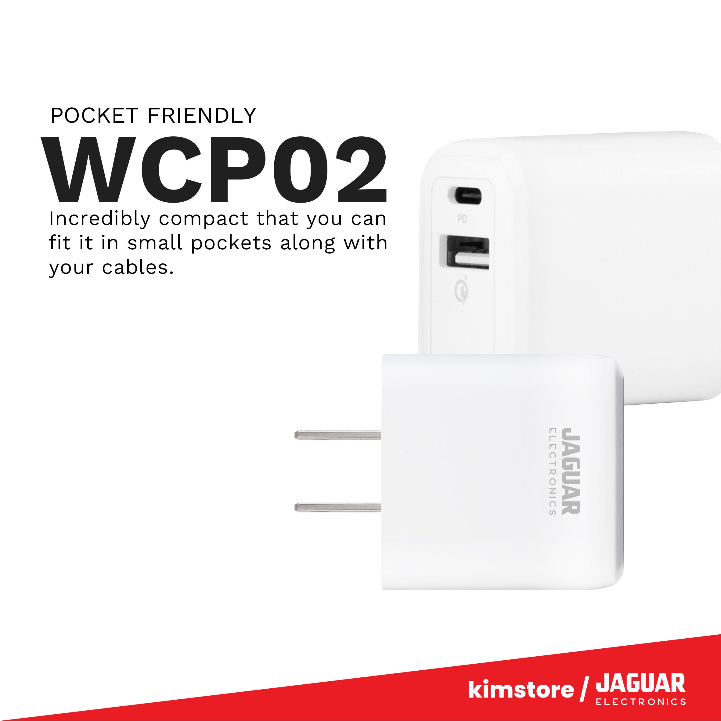 [OPEN BOX] Jaguar Electronics WCP02 Wall Charger 20W Quick Charge Type-C and USB-A Ports - White