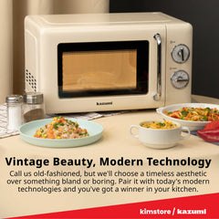 [OPEN BOX] Kazumi KZ-702 20L Retro Microwave Oven - Classic Cream