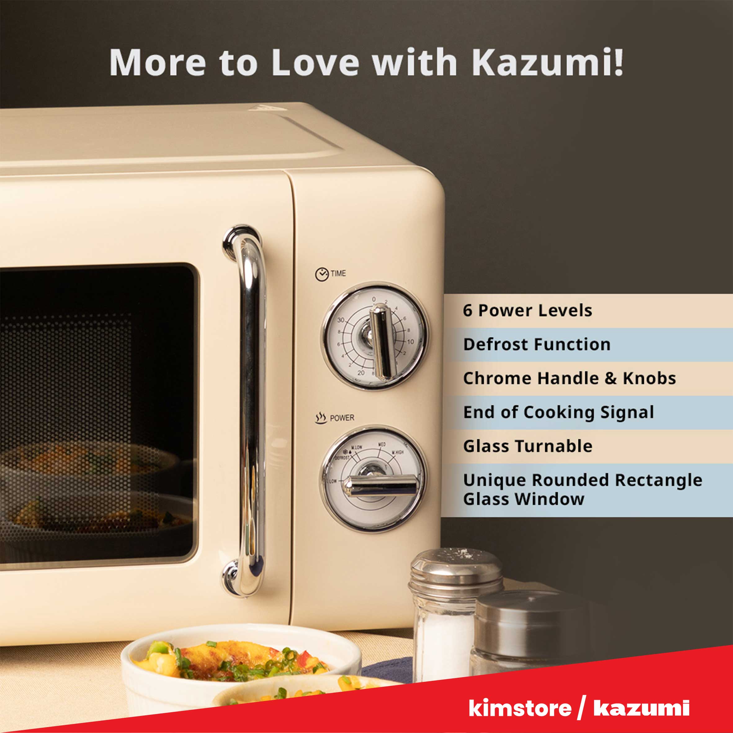 [OPEN BOX] Kazumi KZ-702 20L Retro Microwave Oven - Classic Cream