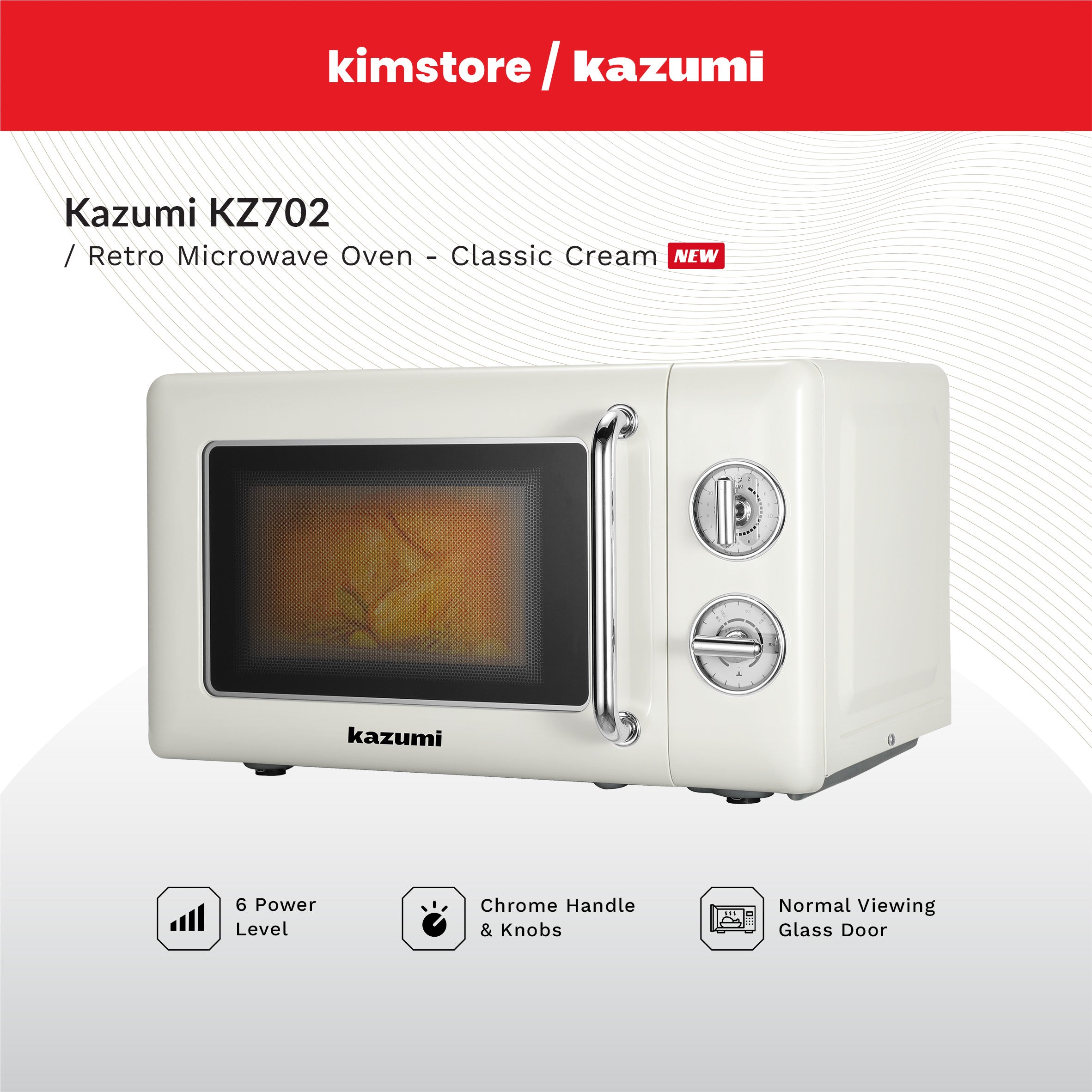 [OPEN BOX] Kazumi KZ-702 20L Retro Microwave Oven - Classic Cream