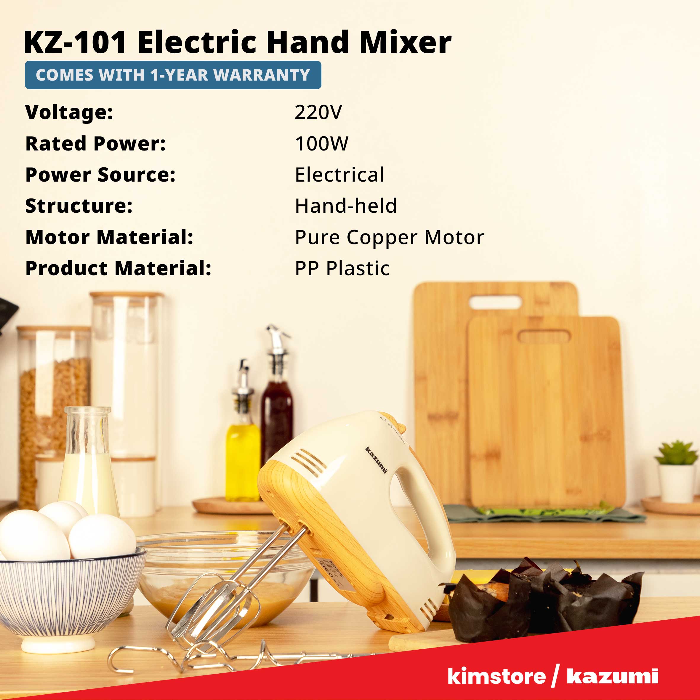 [OPEN BOX] Kazumi KZ-101 Electric Hand Mixer - Deep Onyx