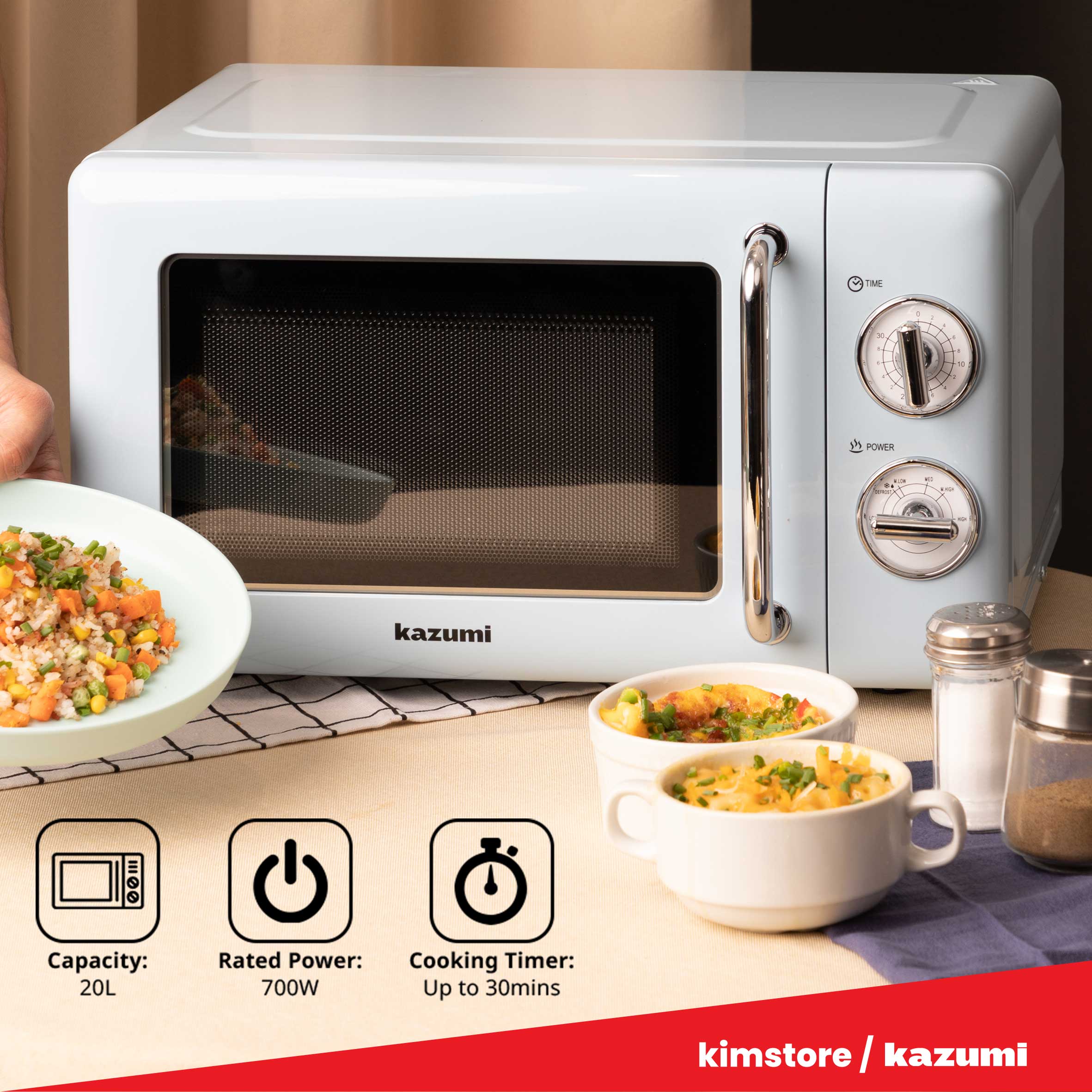 [OPEN BOX] Kazumi KZ-702 20L Retro Microwave Oven - Classic Cream