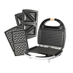 [OPEN BOX] Kazumi Prescook 3-in-1 Sandwich, Waffle Maker and Grill - White