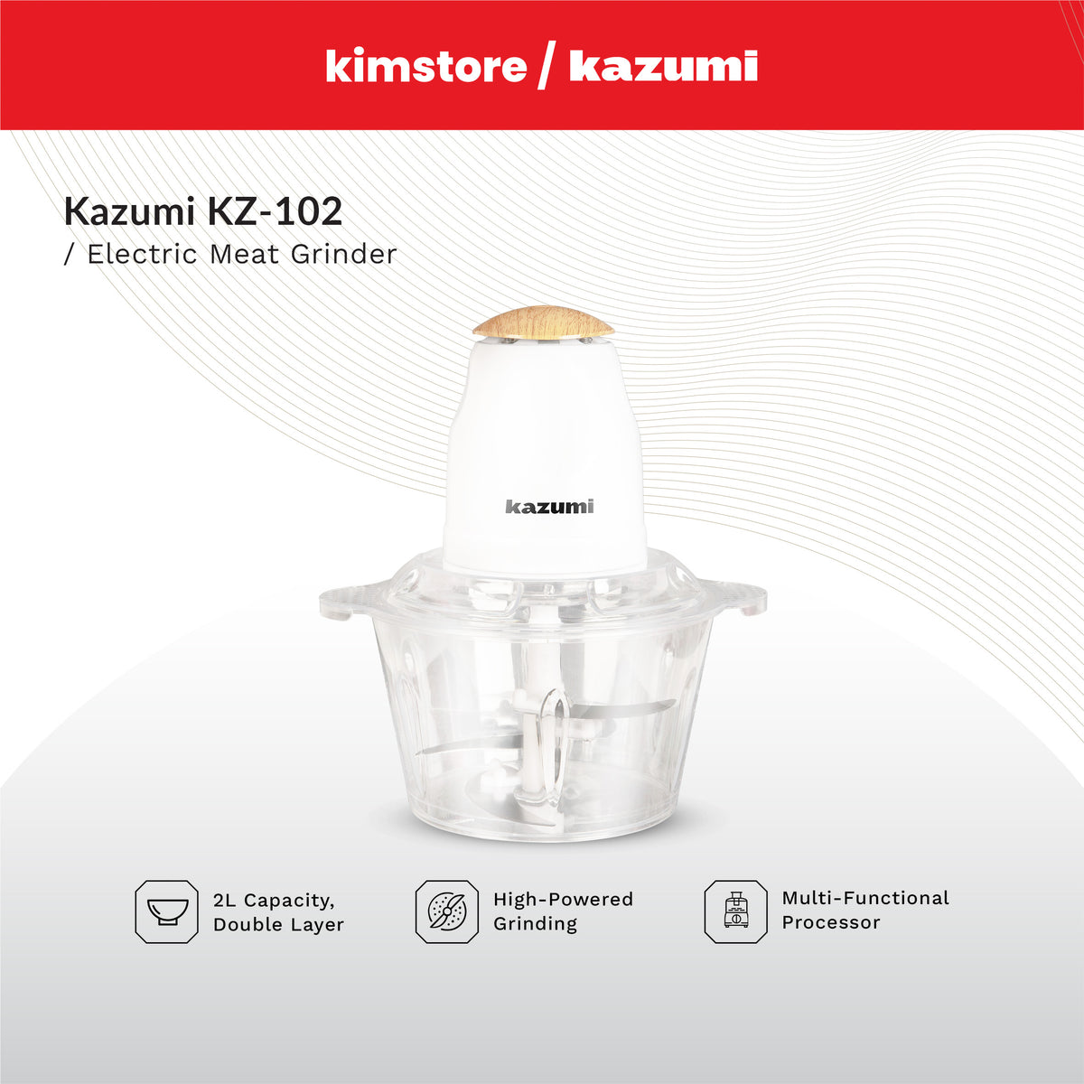 [OPEN BOX] Kazumi KZ-102 Electric Meat Grinder 2L 300W - Alabaster White