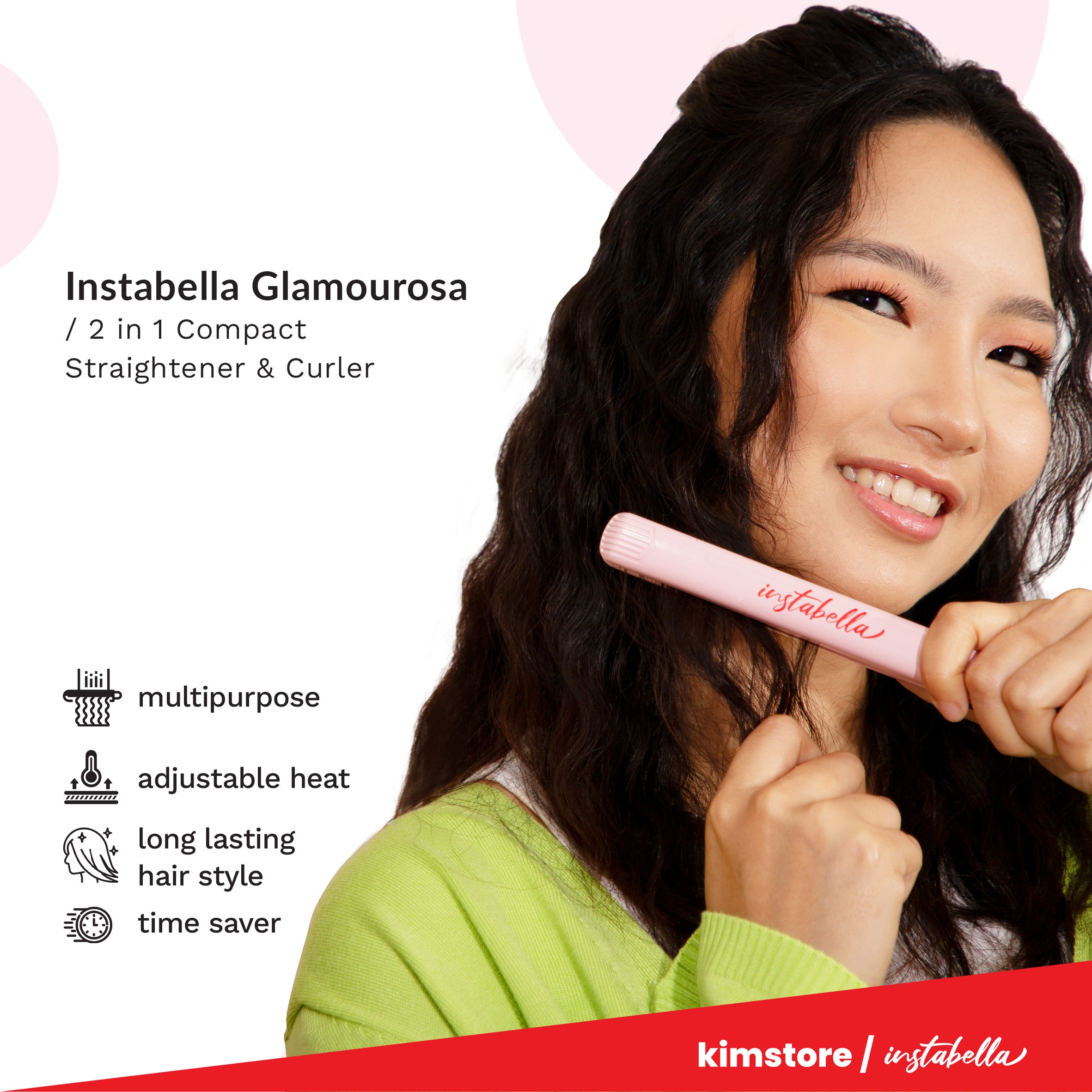 [OPEN BOX] Instabella Glamourosa 2 in 1 Compact Straightener & Curler HS-340