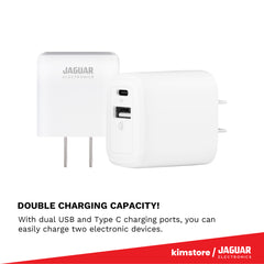 [OPEN BOX] Jaguar Electronics WCP02 Wall Charger 20W Quick Charge Type-C and USB-A Ports - White