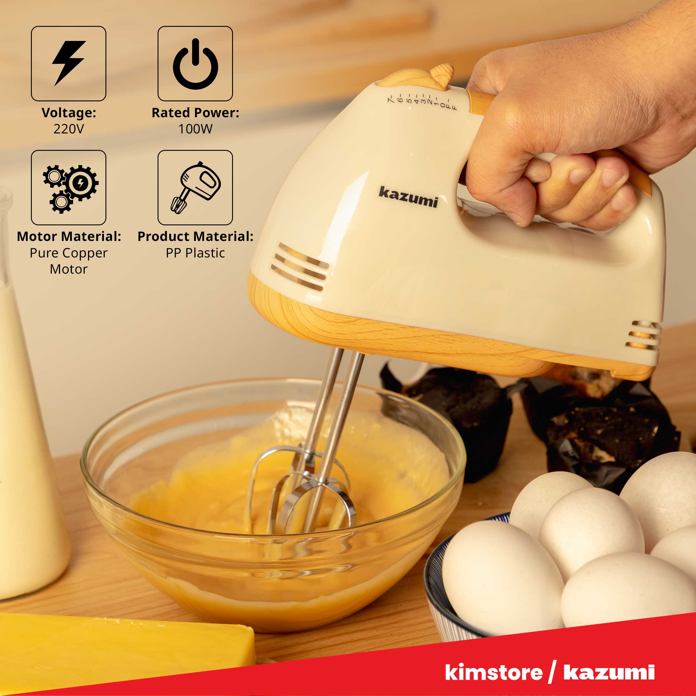 [OPEN BOX] Kazumi KZ-101 Electric Hand Mixer - Deep Onyx