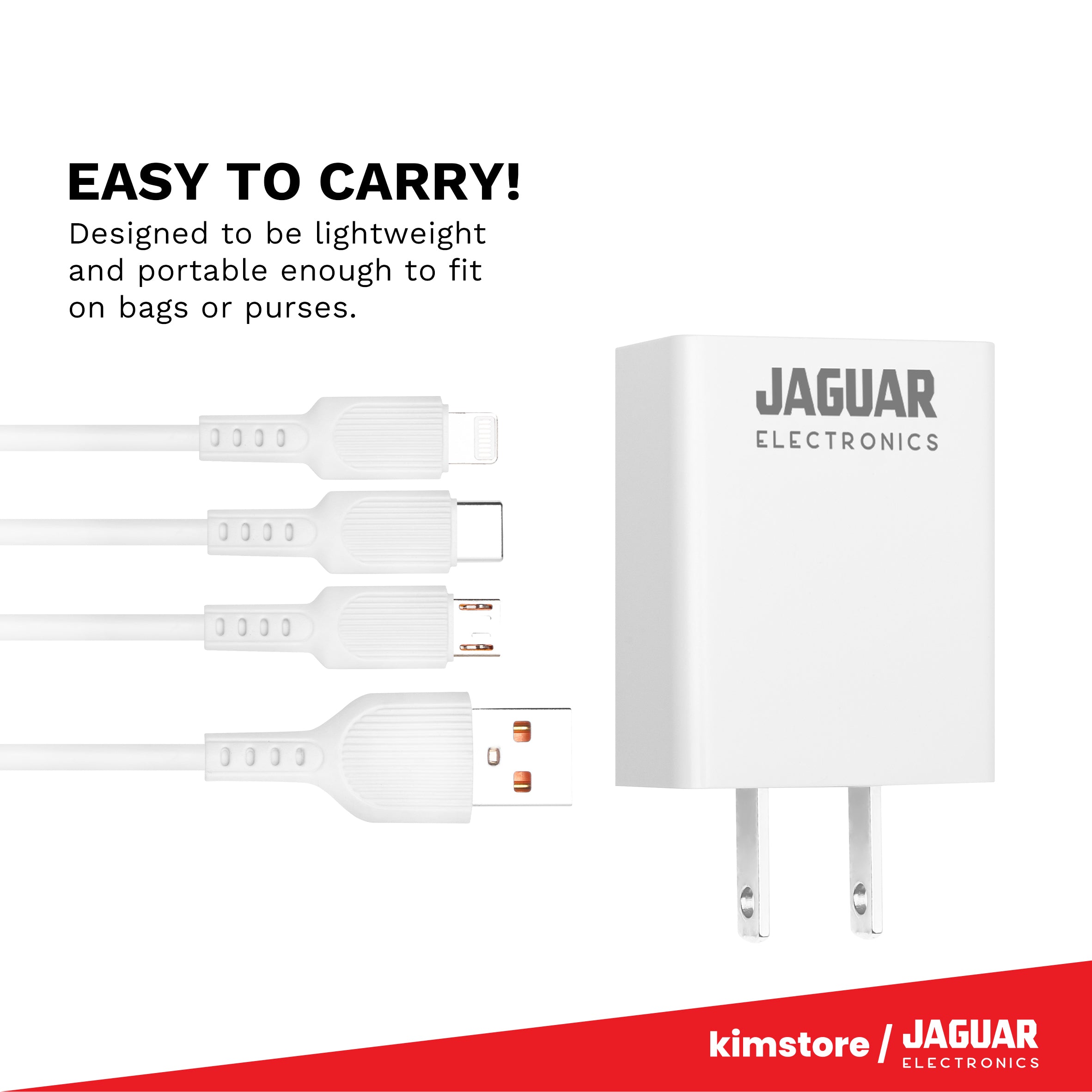 [OPEN BOX] Jaguar Electronics WCP29 2.4A Wall Charger with Charging Cable - white