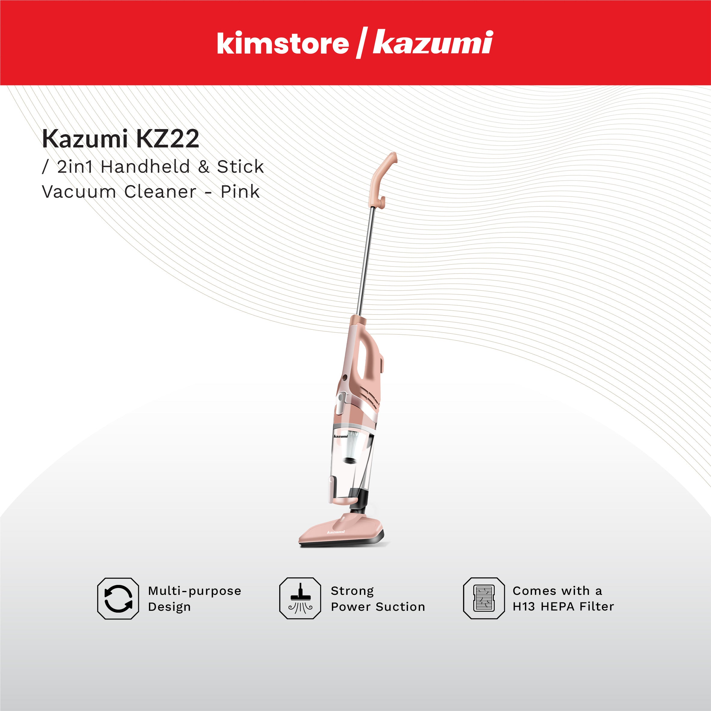 [OPEN BOX] Kazumi KZ22  2-in-1 Handheld & Stick Vacuum Cleaner - Sparkling Pink