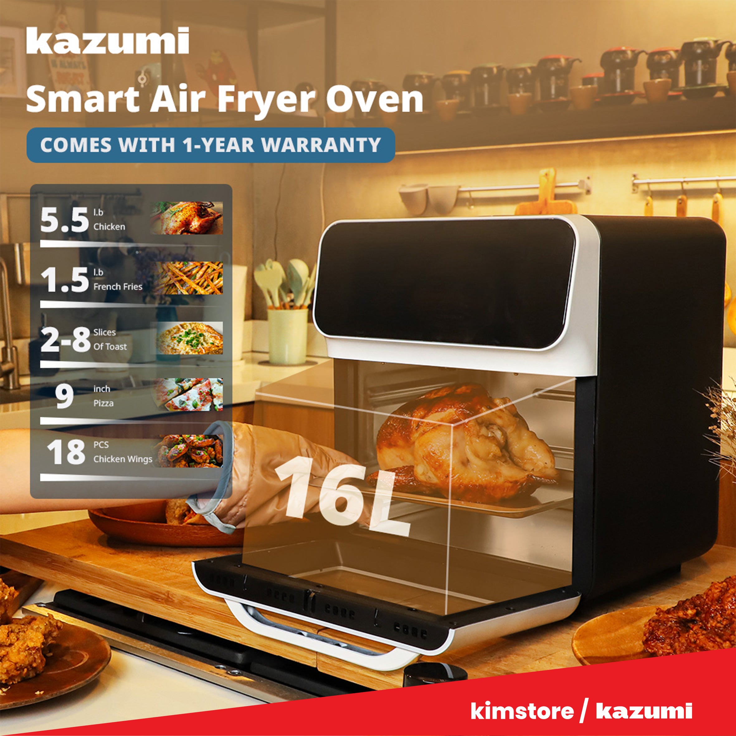 [OPEN BOX] Kazumi KZ-402 Smart Air Fryer Oven - Classic White