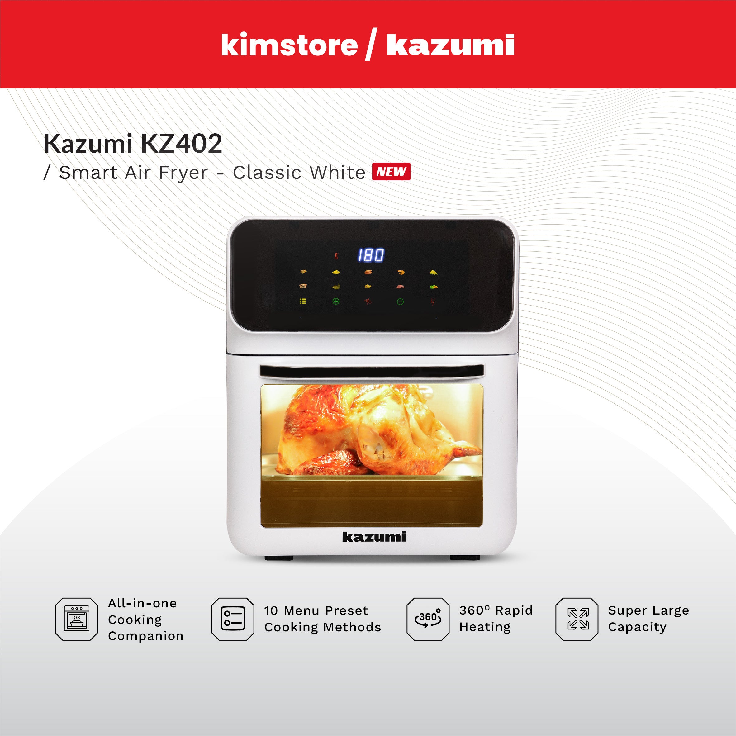 [OPEN BOX] Kazumi KZ-402 Smart Air Fryer Oven - Classic White