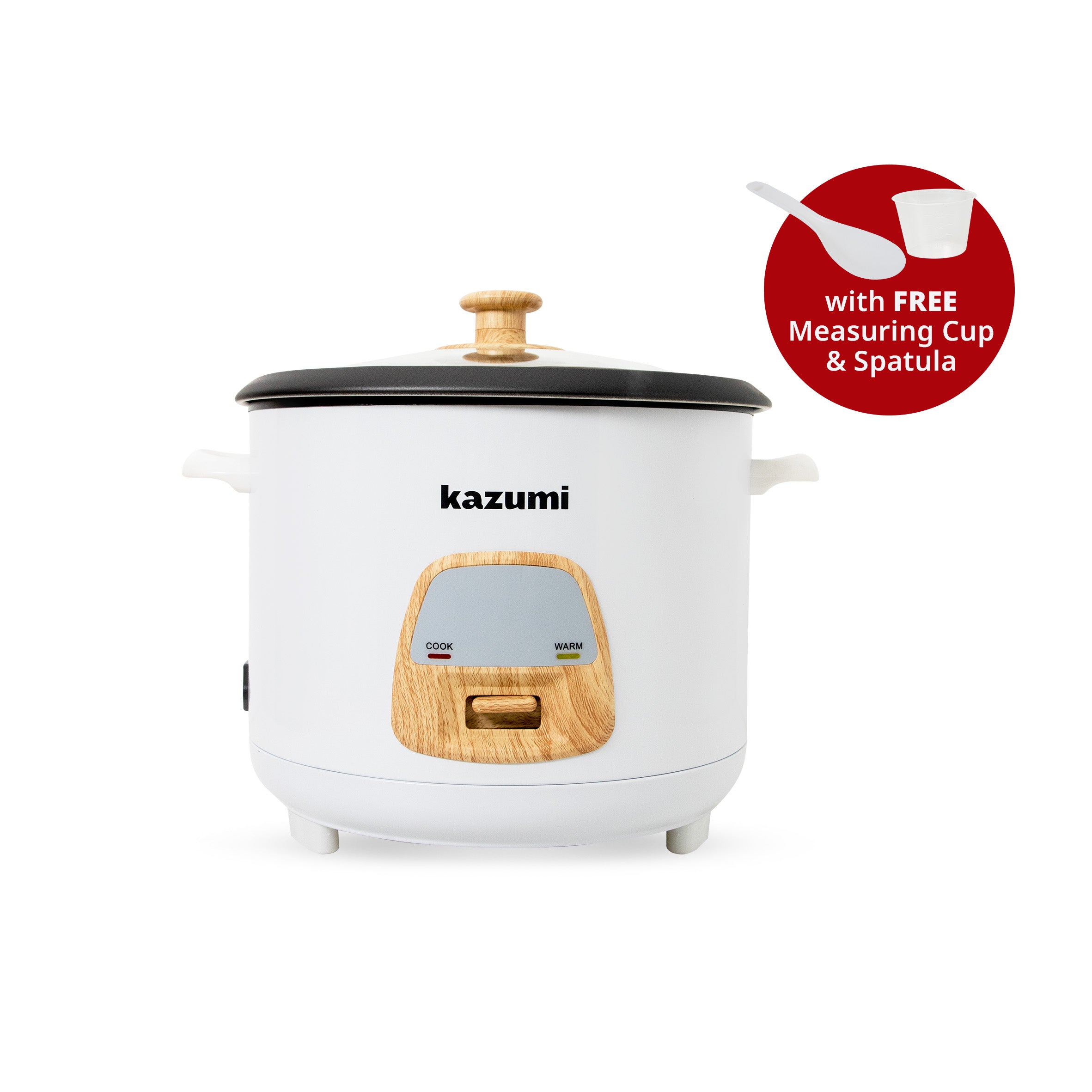 [OPEN BOX] Kazumi KZ-RC115 1.5L Rice Cooker with Coastal Wood Accent -  Stone White