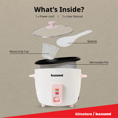 [OPEN BOX] Kazumi KZ-RC115 1.5L Rice Cooker with Coastal Wood Accent -  Stone White