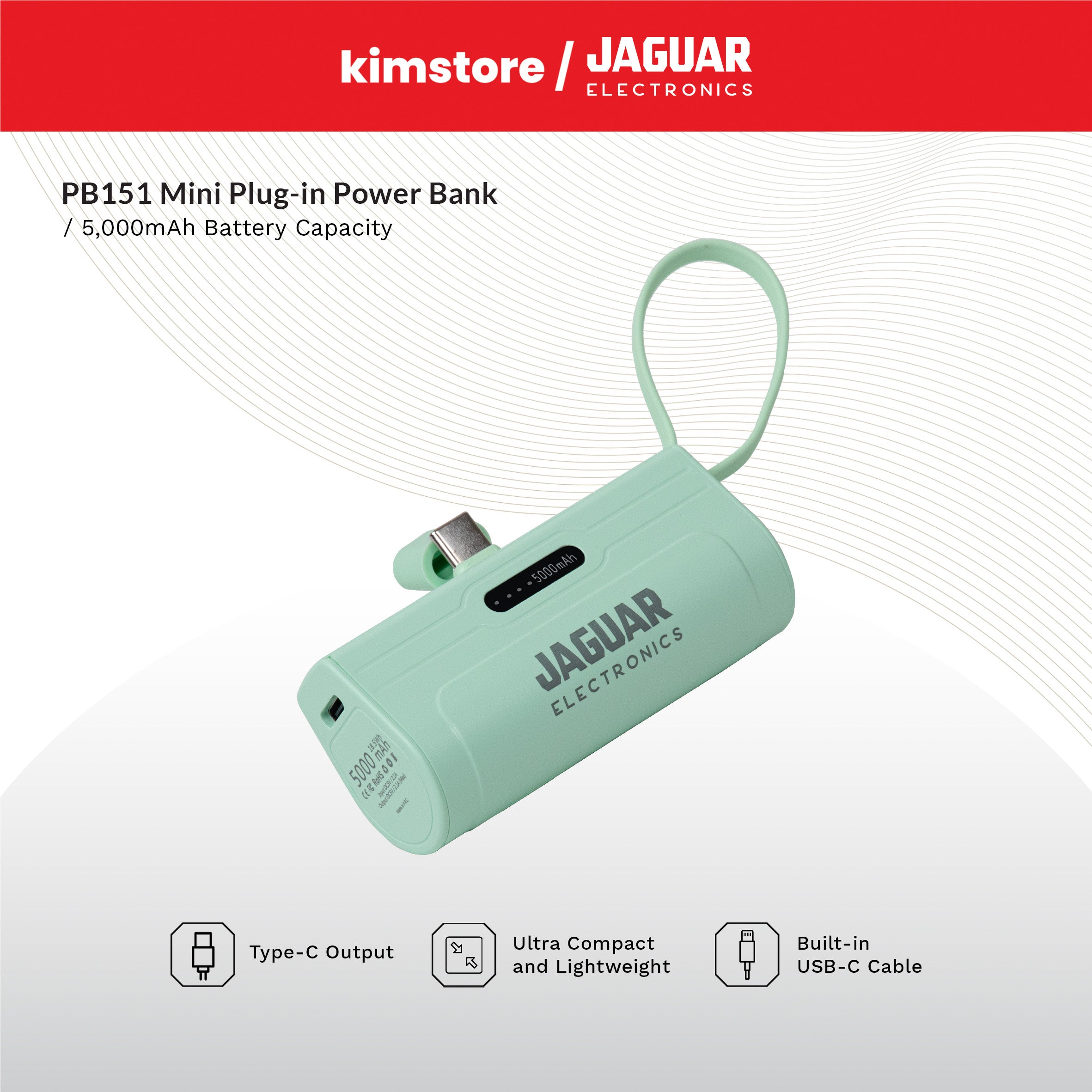 [OPEN BOX] Jaguar Electronics PB151 Mini Plug In Power Bank 5000mAh Type-C