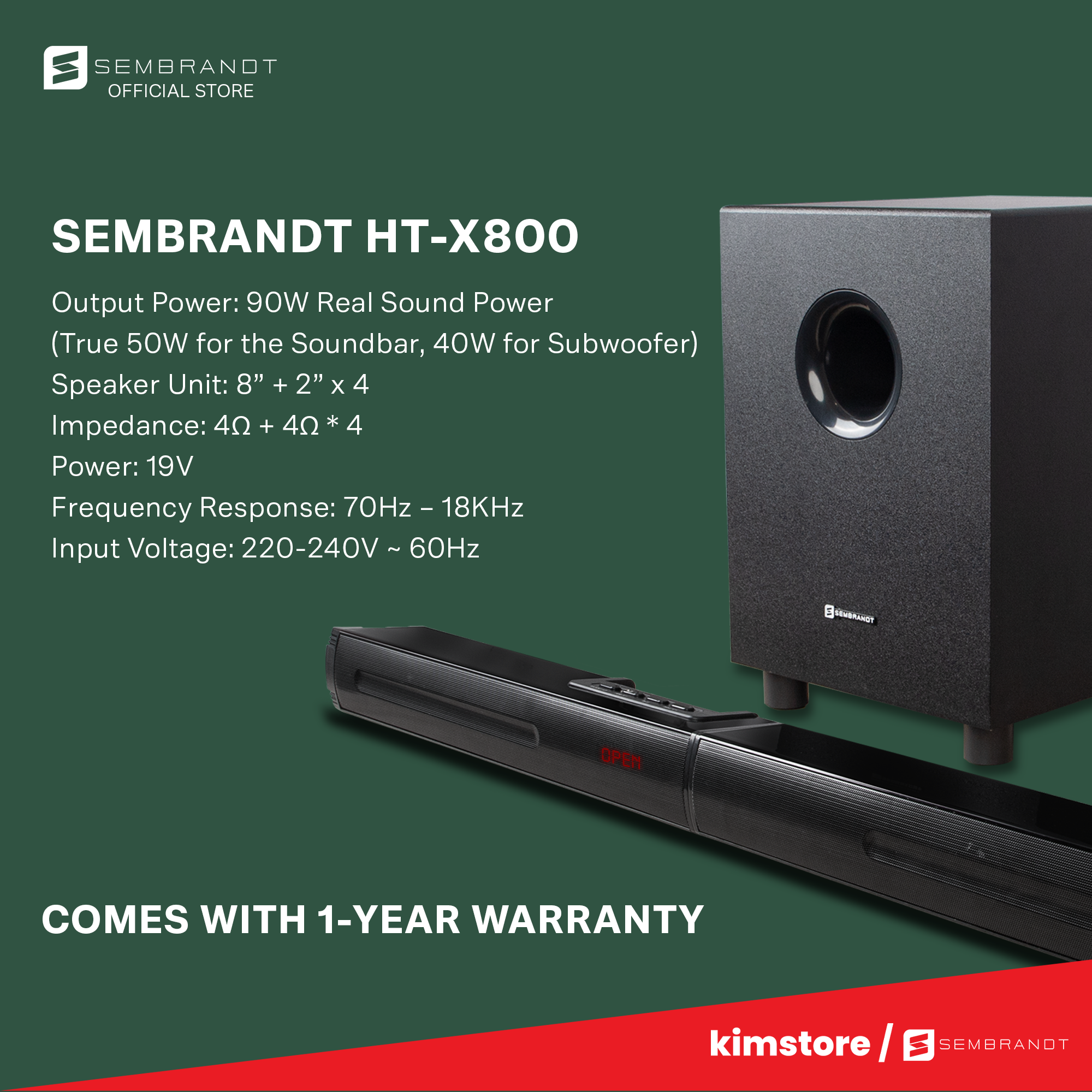 [OPEN BOX] Sembrandt HT-X800 Soundbar with Subwoofer