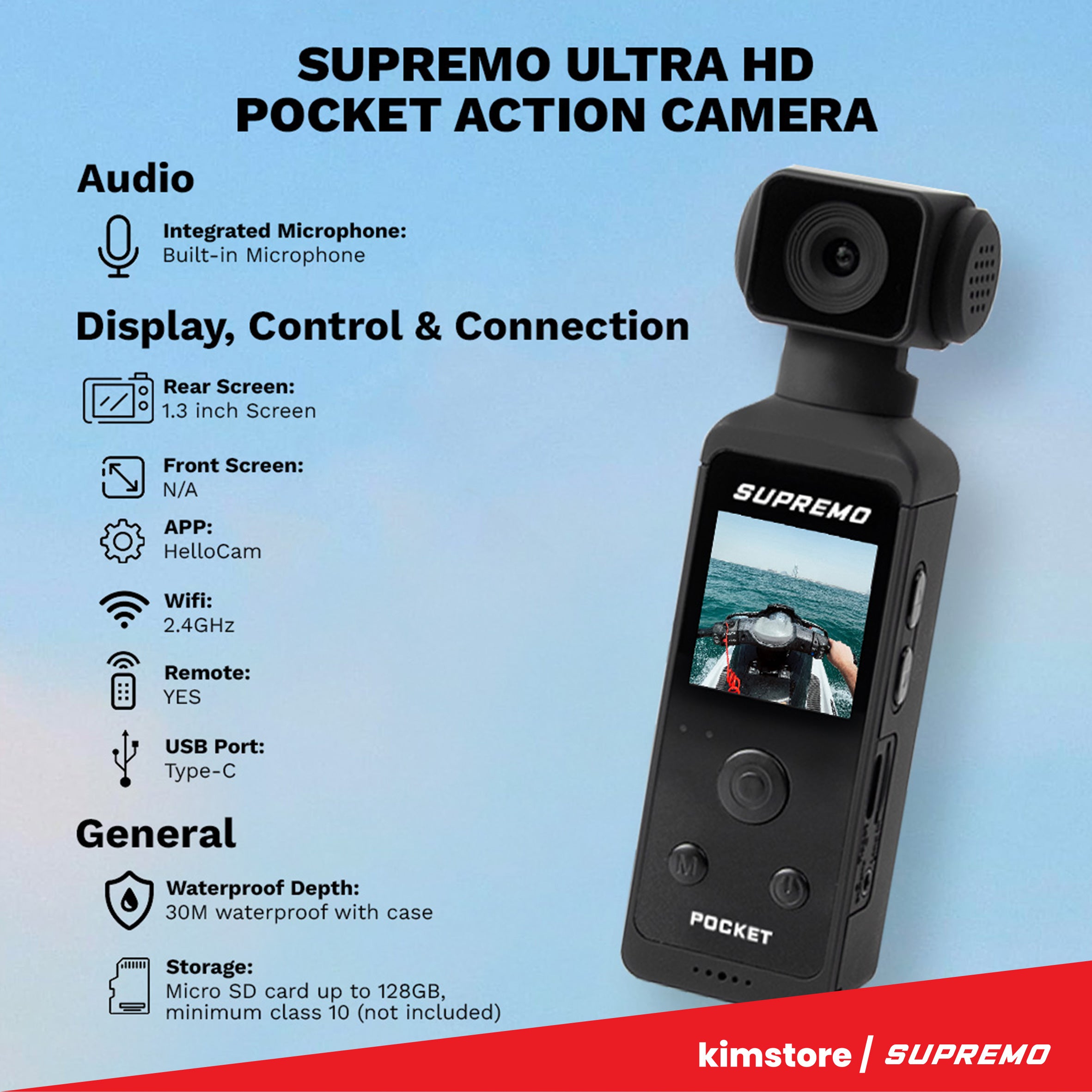 [OPEN BOX] [B] Supremo Ultra HD Pocket Action Camera