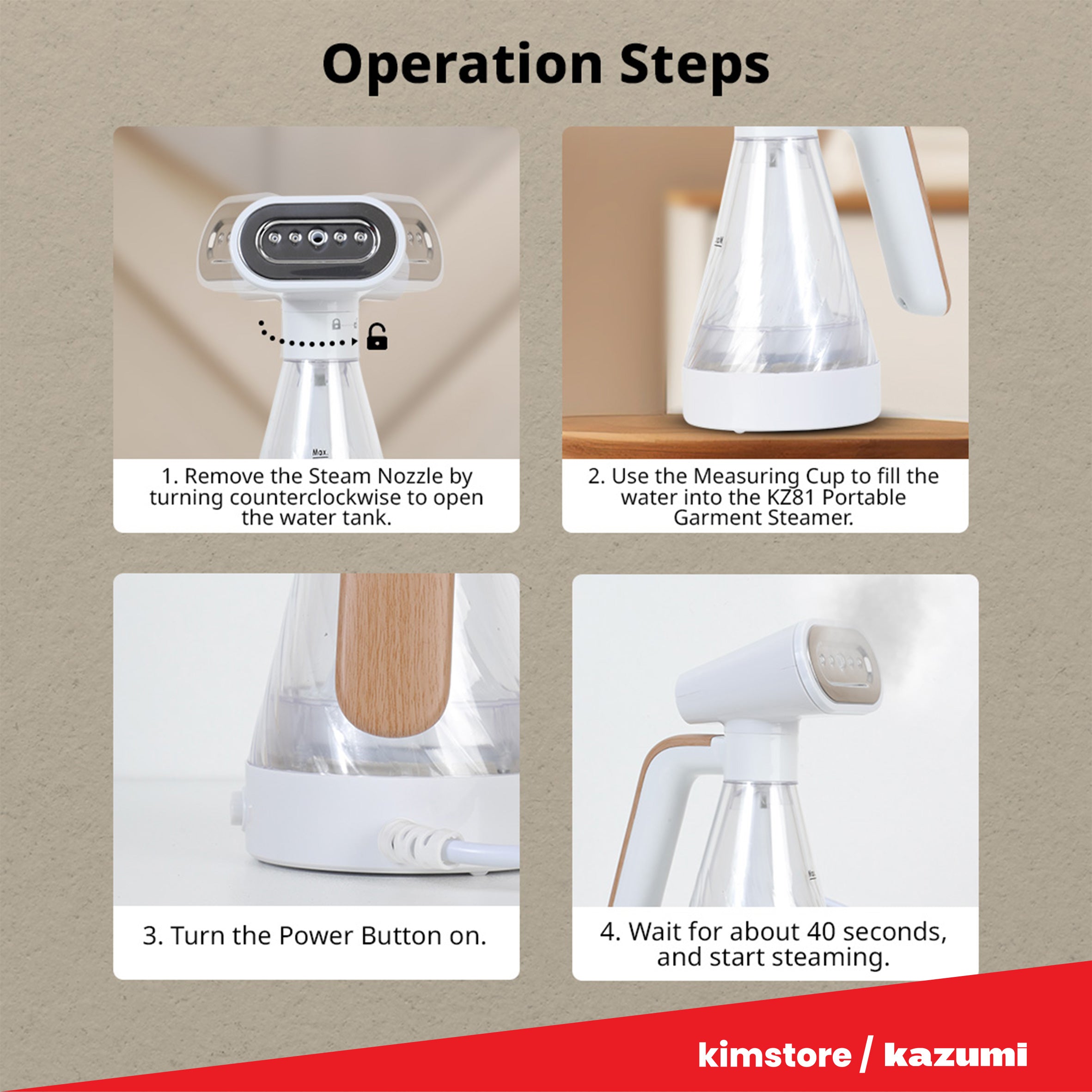 [OPEN BOX] Kazumi KZ81 Portable Garment Steamer - White