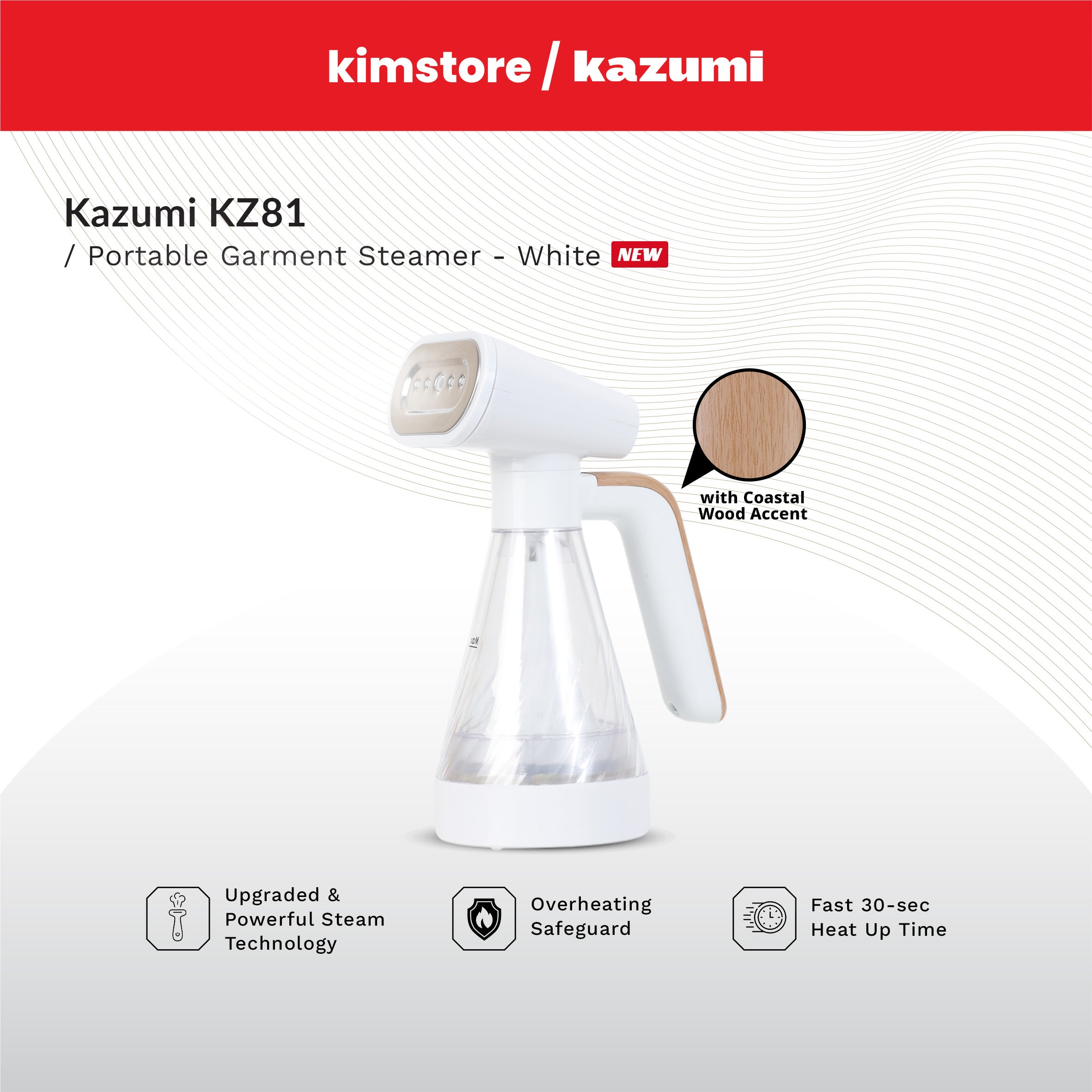 [OPEN BOX] Kazumi KZ81 Portable Garment Steamer - White