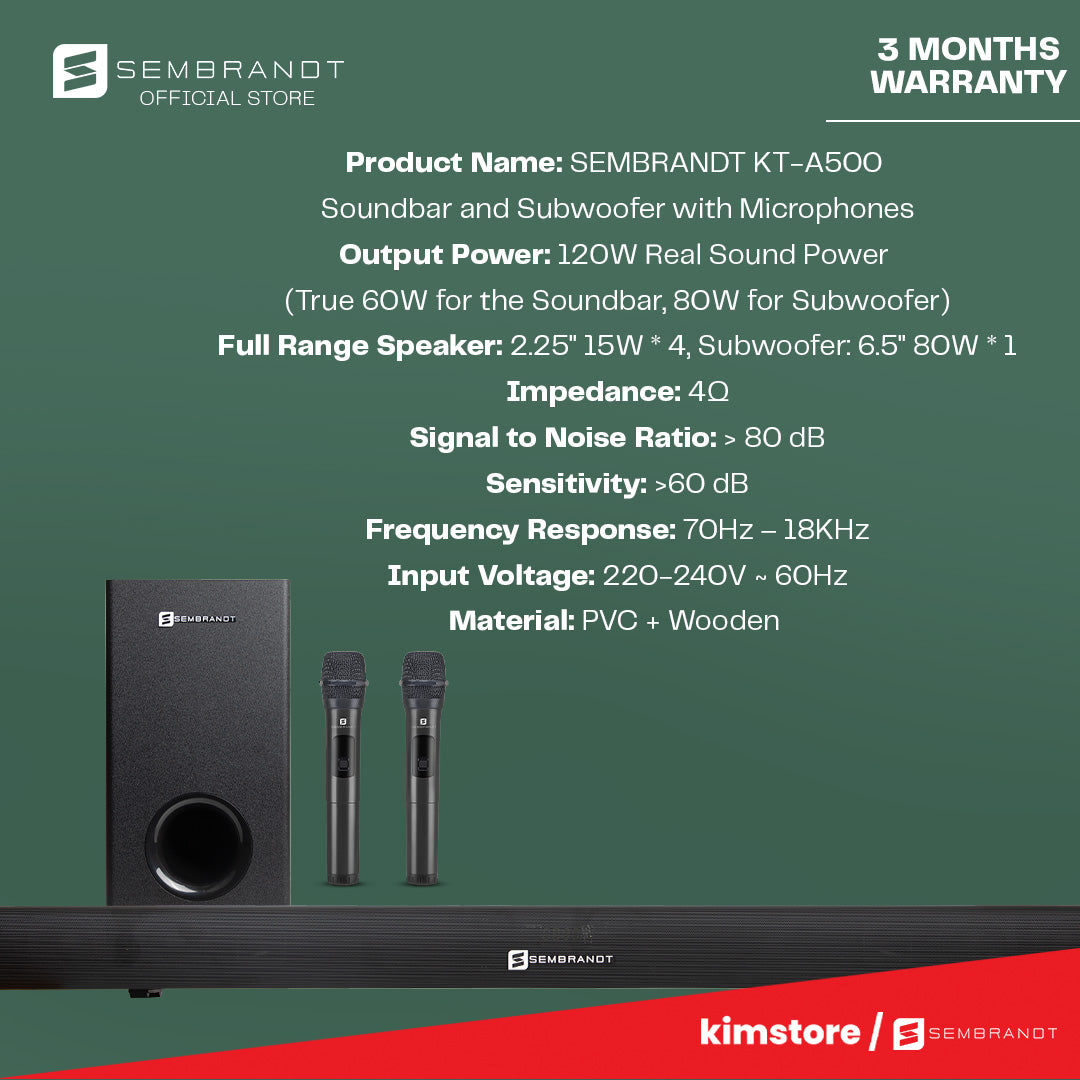 [OPEN BOX] Sembrandt KT-A500 Soundbar and Subwoofer with Wireless Microphones