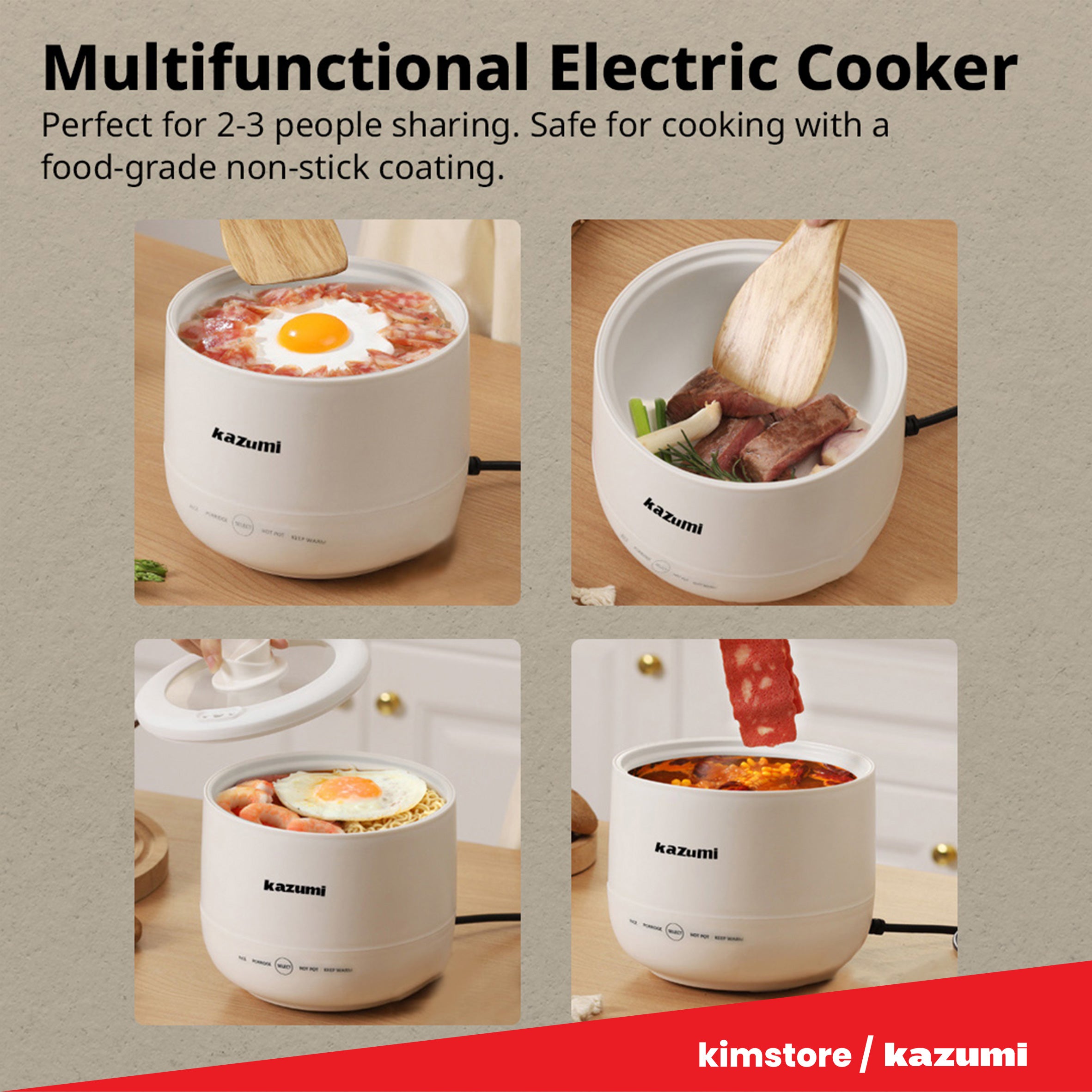 [OPEN BOX] Kazumi KZ-310 1.8L Multifunctional Non-Stick Electric Cooker - White