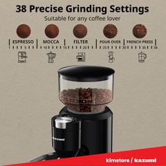 [OPEN BOX] Kazumi KZ-803 GrindMaster SS Conical Burr Coffee Grinder - Black