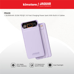 Jaguar Electronics PB608 20000mAh 22.5W PD/QC 3.0 Fast Charging Power Bank With Built-in Cables