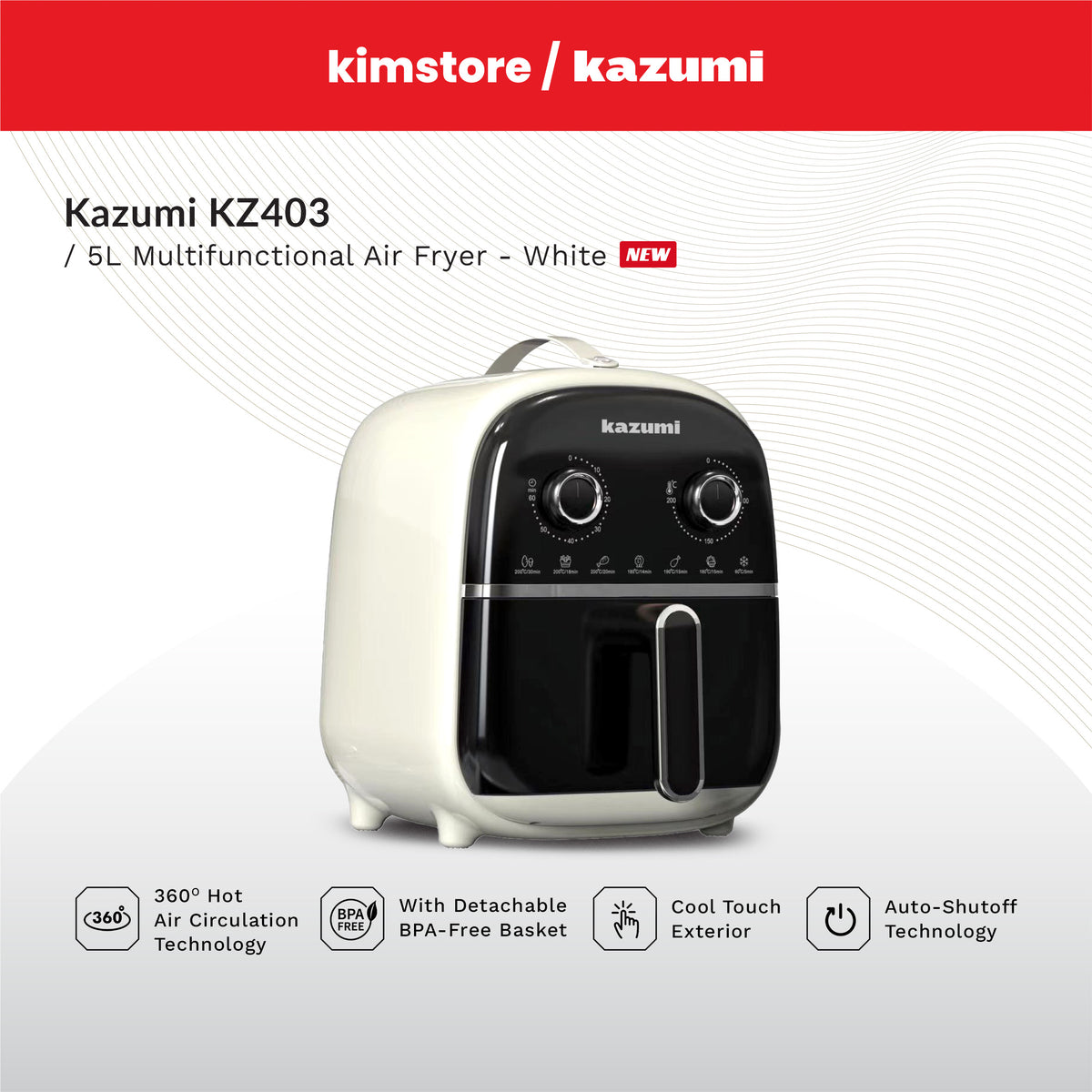 [OPEN BOX] Kazumi KZ-403 5L Multifunctional Air Fryer 1200W - White