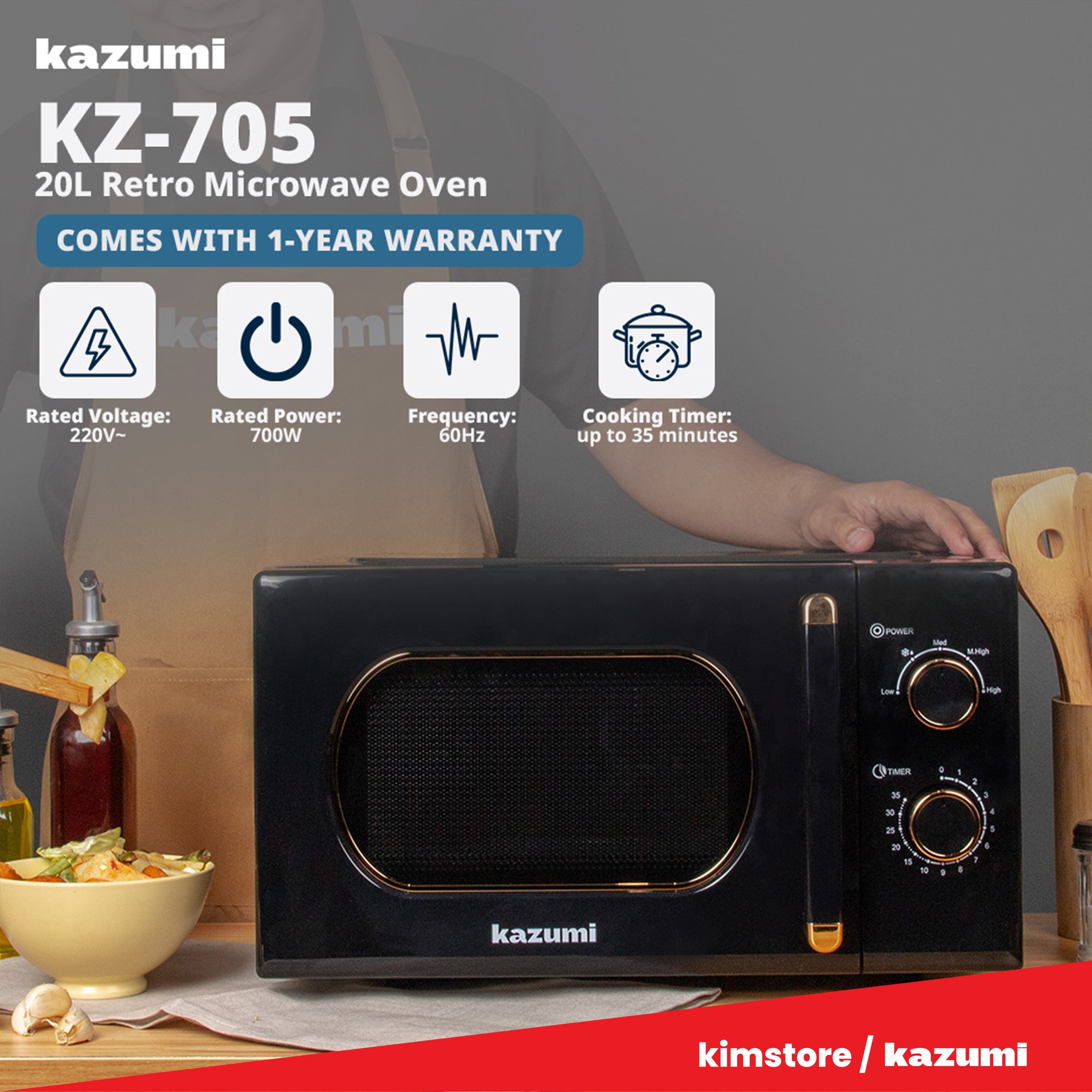 Kazumi KZ-705 20L Retro Microwave Oven