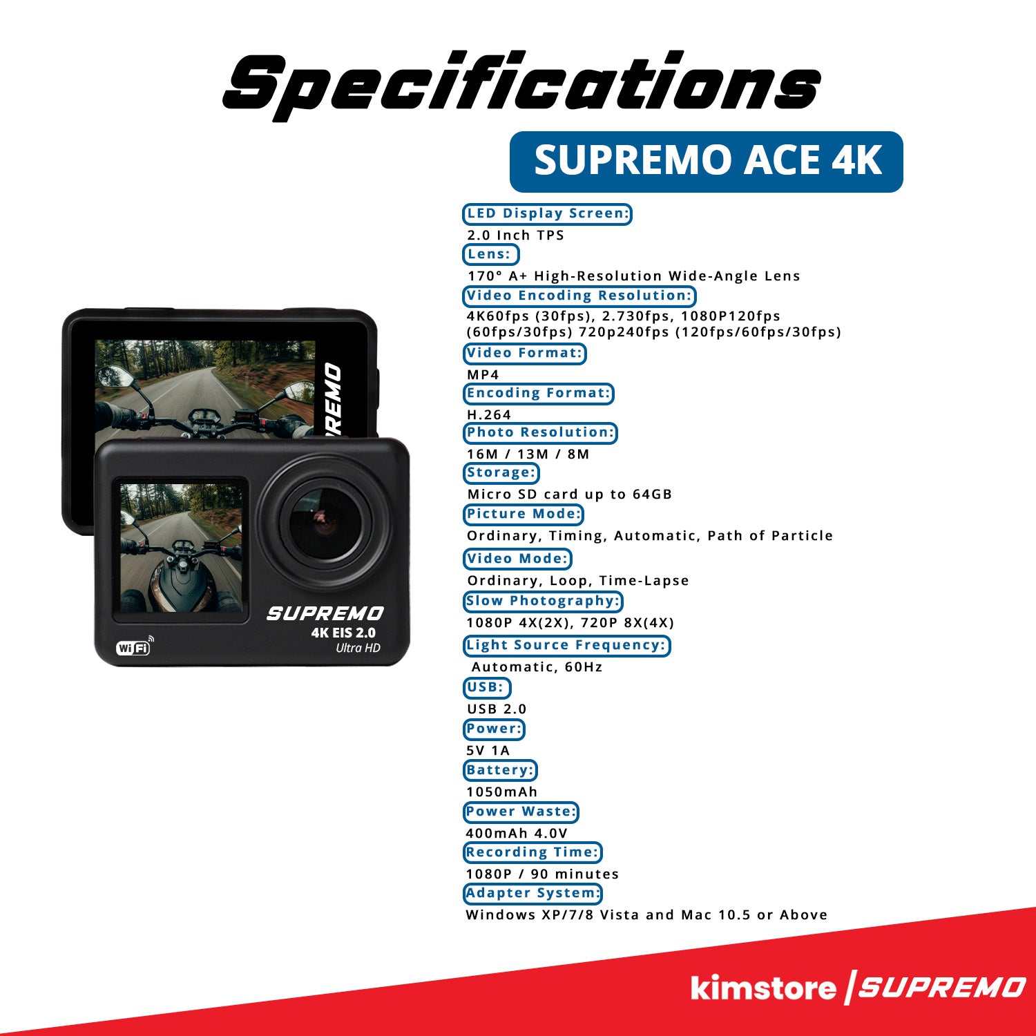 Supremo Ace 4K Dual Display Waterproof Action Camera