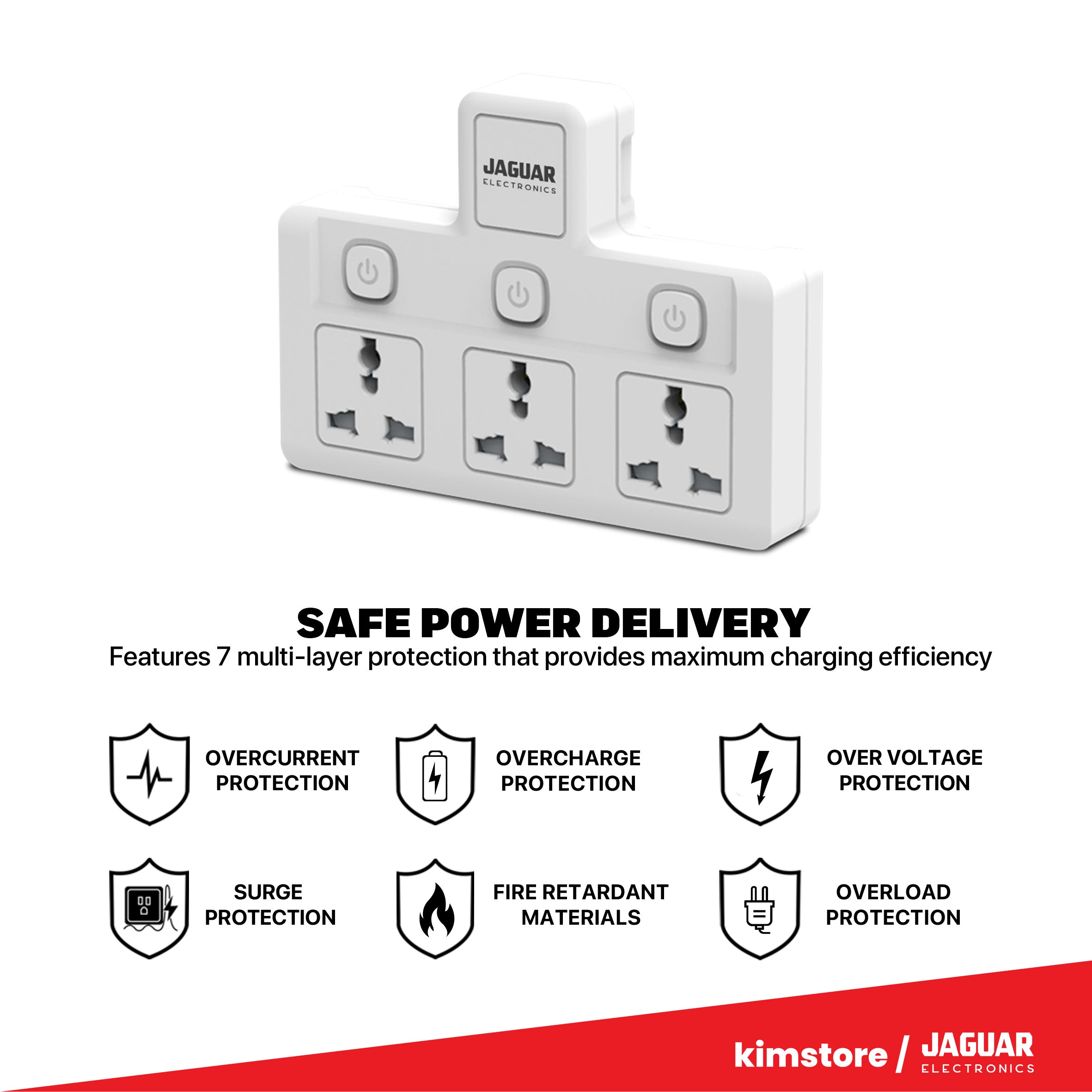 Jaguar Electronics Wall Outlet Extender 3-Gang with 3 Switches