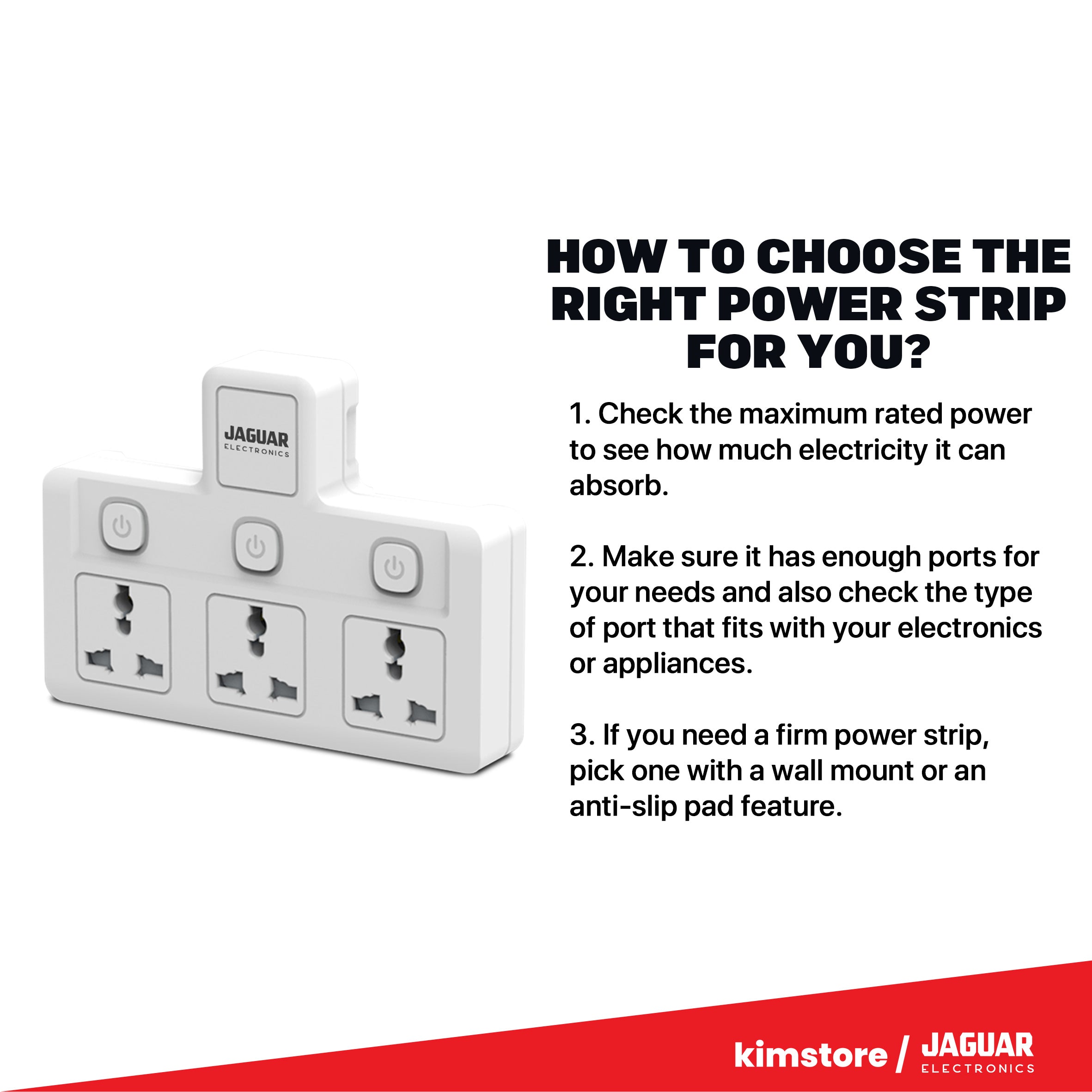 Jaguar Electronics Wall Outlet Extender 3-Gang with 3 Switches