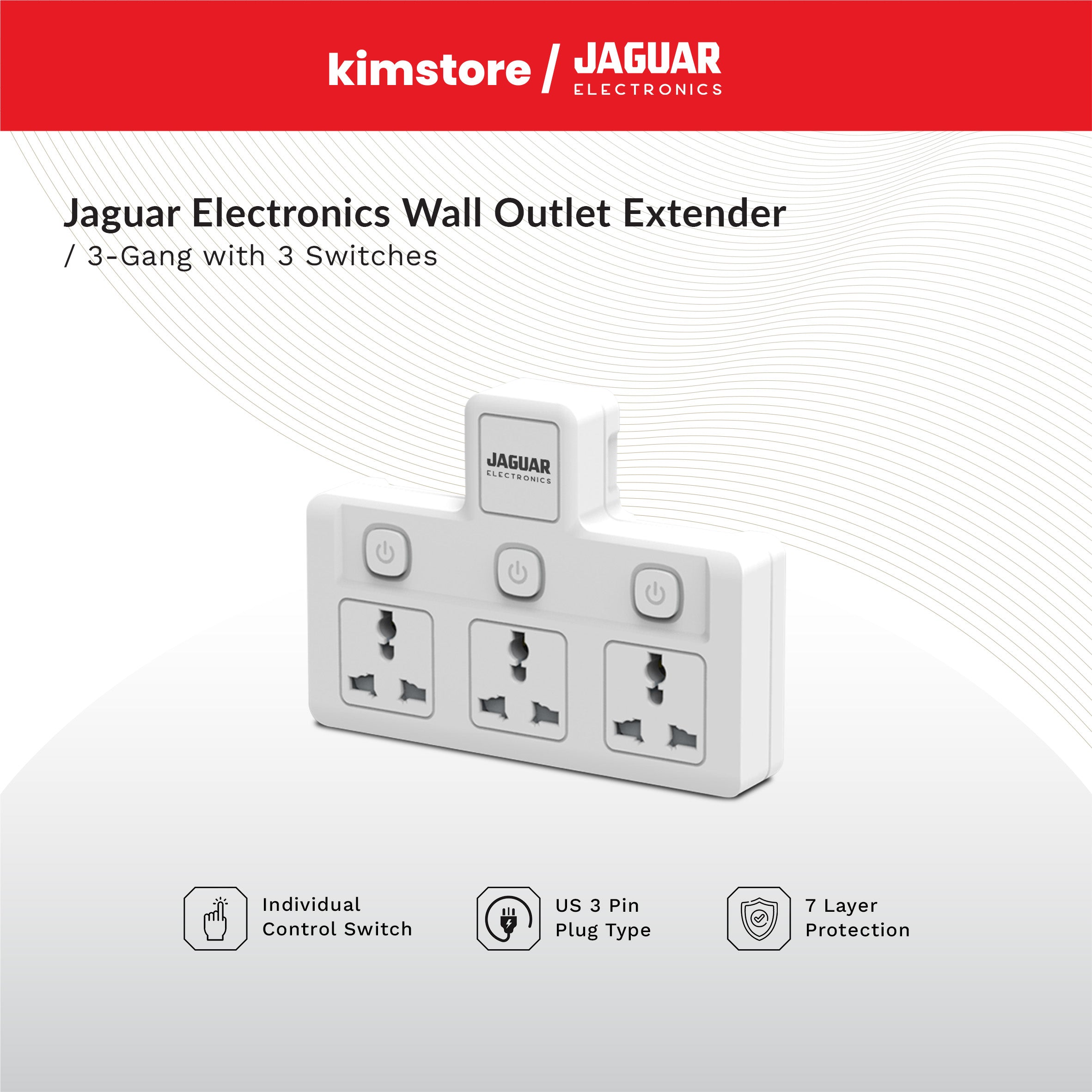 Jaguar Electronics Wall Outlet Extender 3-Gang with 3 Switches