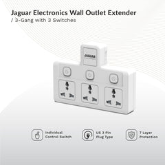 Jaguar Electronics Wall Outlet Extender 3-Gang with 3 Switches