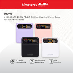 Jaguar Electronics PB897 10000mAh 22.5W PD/QC 3.0 Fast Charging Power Bank With Built-in Cables