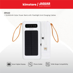 Jaguar Electronics SP610 10000mAh Solar Power Bank With Flashlight and Charging Cables