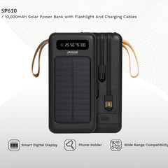 Jaguar Electronics SP610 10000mAh Solar Power Bank With Flashlight and Charging Cables