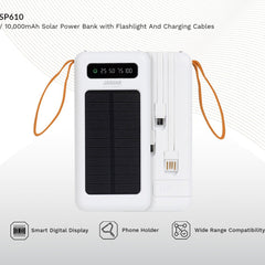 Jaguar Electronics SP610 10000mAh Solar Power Bank With Flashlight and Charging Cables