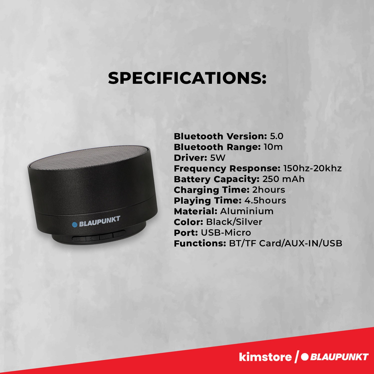 Blaupunkt Aluminum BT Speaker with LED