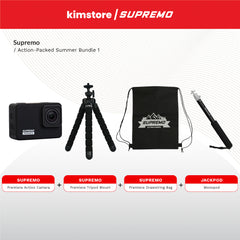 BUNDLE: Supremo Premiere Action Camera + Tripod Mount + Drawstring Bag + Jackpod Monopod