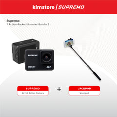 BUNDLE: Supremo Air 5K Action Camera - Black + JACKPOD Monopod - Black