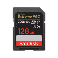 SanDisk Extreme Pro SDXC, SDXXD 128GB, V30, U3, C10, UHS-I, 200MB/s R, 90MB/s W Lifetime Limited