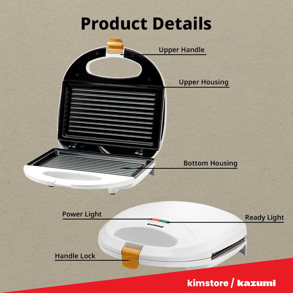 [OPEN BOX] Kazumi KZ-306 Panini Grill and Sandwich Maker - White