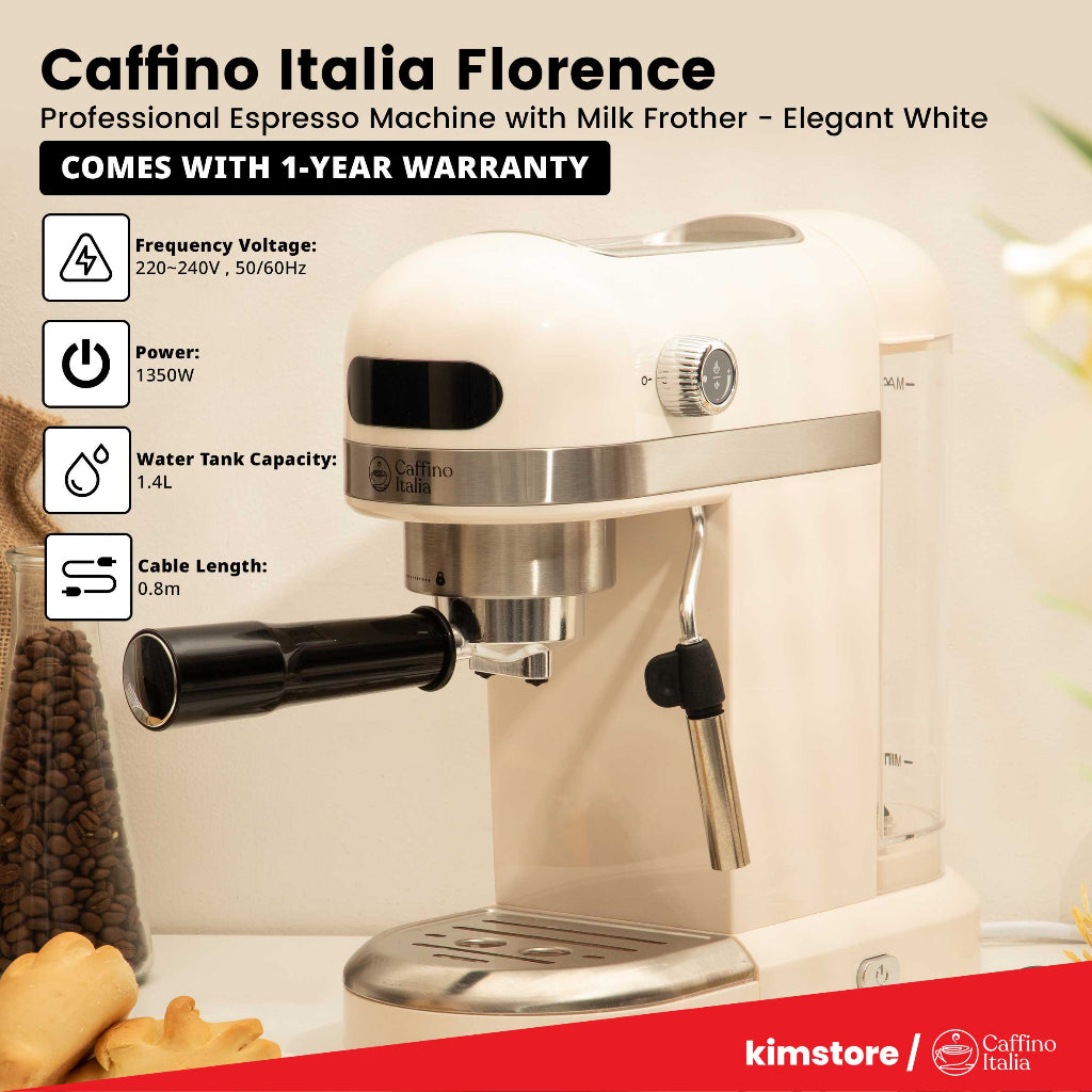 [OPEN BOX] Caffino Italia Florence Professional Espresso Machine with Milk Frother - Tuscany White