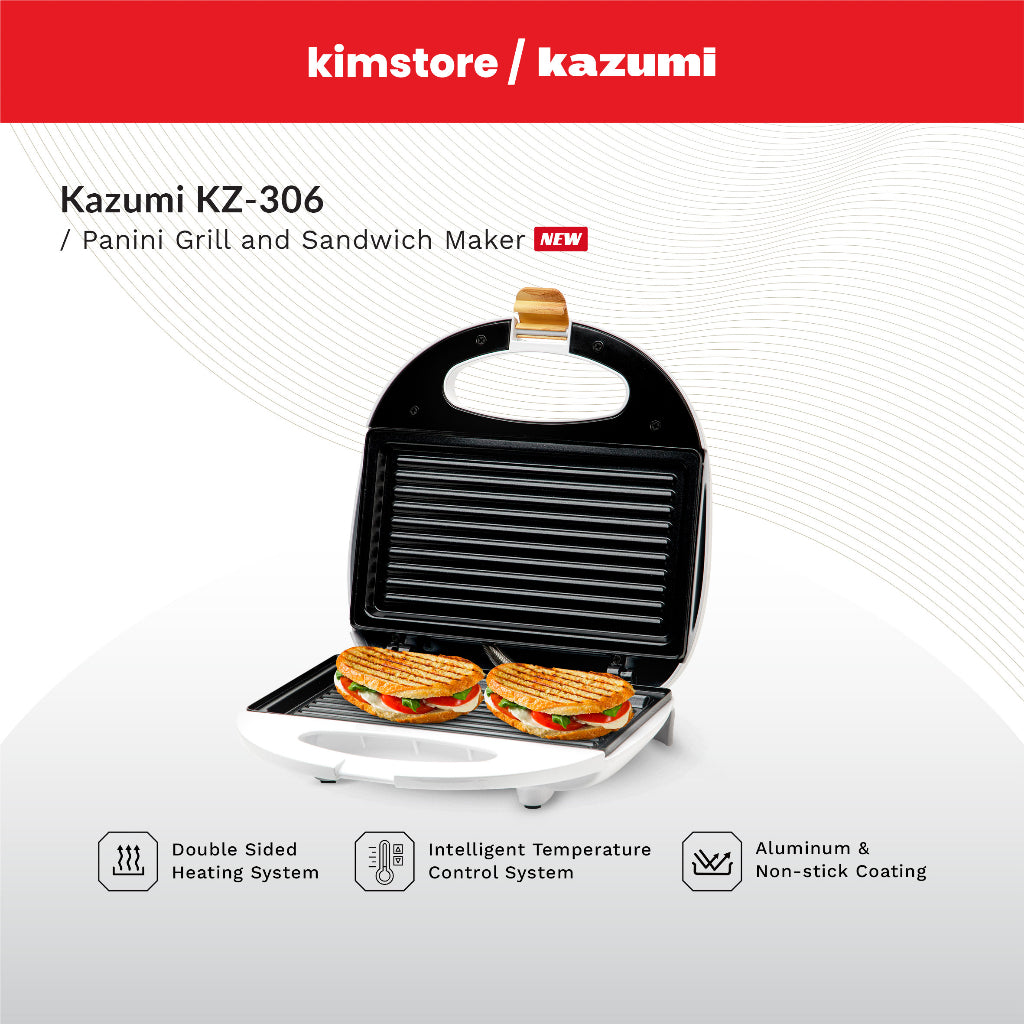 [OPEN BOX] Kazumi KZ-306 Panini Grill and Sandwich Maker - White